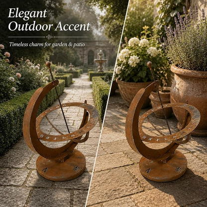 Rustic Metal Sundial Garden Armillary Clock with Roman Dial