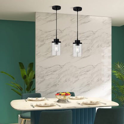 DALIVOL Modern Black Farmhouse Clear Glass Cylinder Pendant Light Fixture, Single Hanging Pendant Lighting for Kitchen Island, Dining Room, Foyer & Hallway(2 Packs)