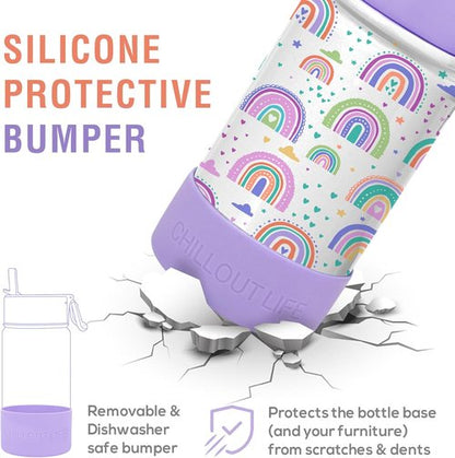 Chillout Life 17 oz Kids Insulated Water Bottle - Leakproof Straw Lid & Cute Stickers
