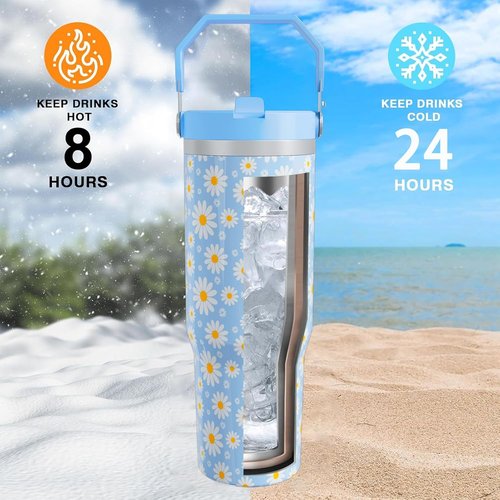 Daisy Gifts 30oz Stainless Steel Tumbler - Floral Design with Handle & Flip Straw | Perfect Gift for Women & Girls