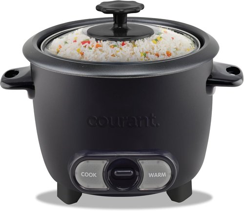 Courant Rice Cooker - 8-Cup Capacity, Removable Non-Stick Bowl, One-Touch Operation, Black