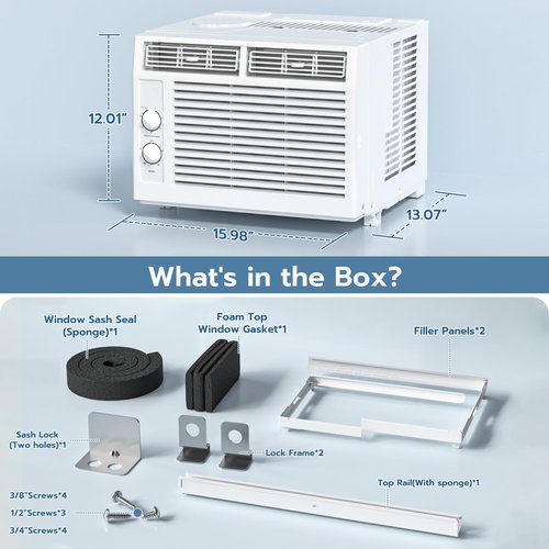 ZAFRO 5000BTU Window Air Conditioners Cool Up to 150 Sq Ft,Quiet Operation Window AC Unit with 2 Cool&Fan Functions,Easy to Use Mechanical Control,Washable Filter,Easy Install Kit,for Small Room,White