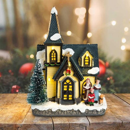 Innodept12 Christmas Church Light House Snow Village | Charming Figurines & Choirs Decor