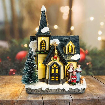 Innodept12 Christmas Church Light House Snow Village | Charming Figurines & Choirs Decor