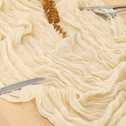 Fixwal Cream Beige Cheesecloth Table Runner - 35x120 Inch | 3 Pack Semi-Transparent Boho Decor for Weddings & Parties