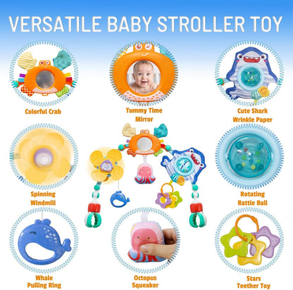 Skiennix Adjustable Baby Stroller Arch Toy - Infant Car Seat Toy with Mirror & Sound | Perfect Gift for 6-12 Months