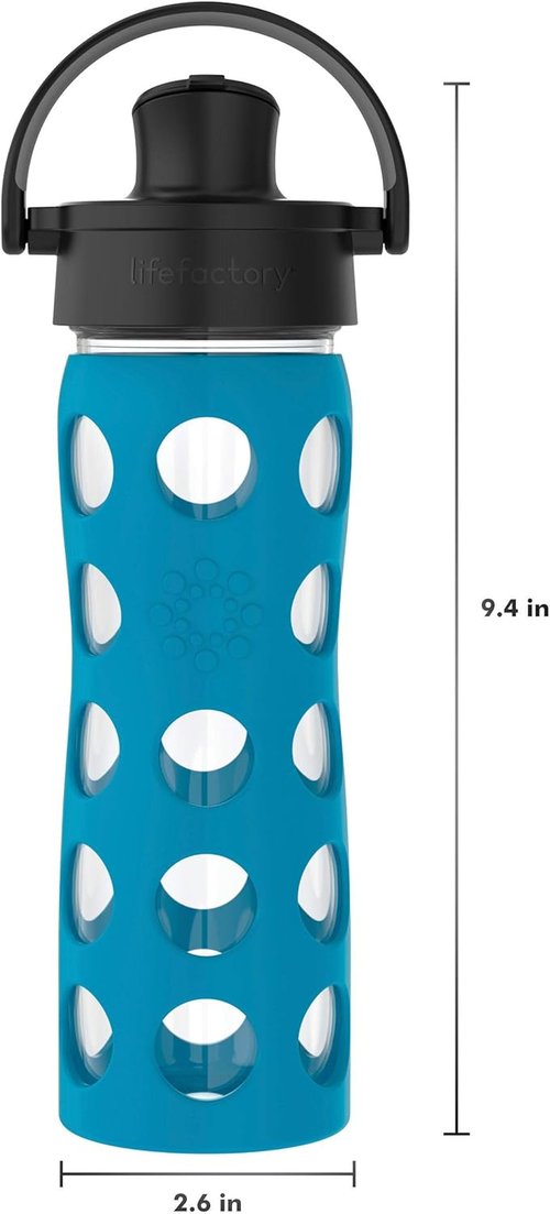 Lifefactory 16-Ounce Glass Water Bottle - Active Flip Cap & Silicone Sleeve | Teal Lake