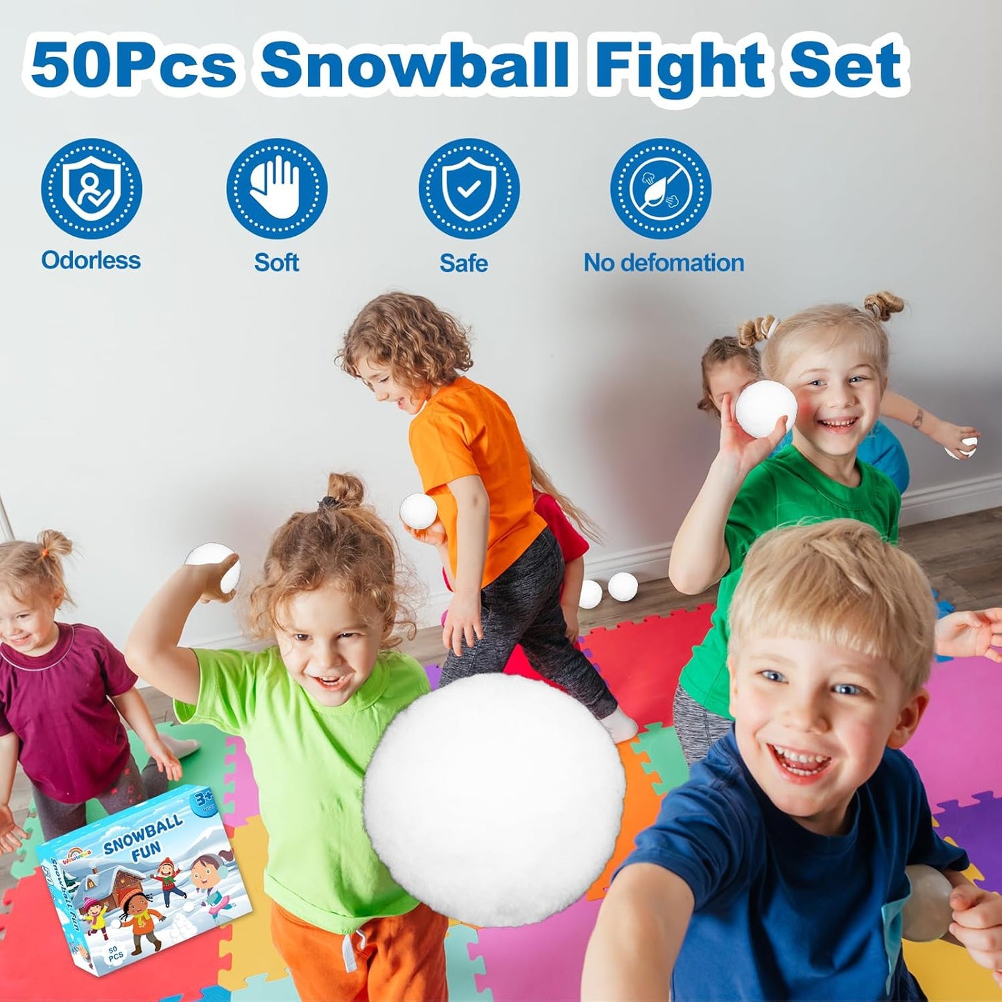 Skiennix 50 Pcs Fake Snowballs Set - Soft Artificial Snow Balls with Drawstring Bag for Indoor & Outdoor Fun