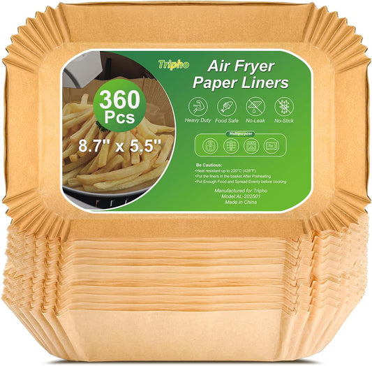 Unbleached Heavy Duty Air Fryer Paper Liners by [Brand Name] - 360 Pcs Non-Stick & Leak-Proof | 8.7" x 5.5"