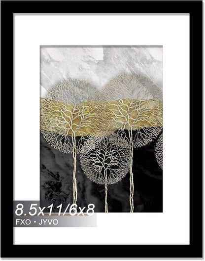Fxojyvo Picture Frame - Lightweight 8.5x11" Display for Photos 6x8" with Mat or 8.5x11" Without Mat | Black