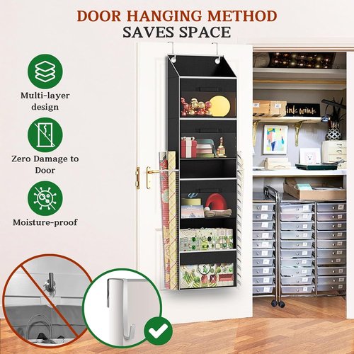 Black Over Door Wrapping Paper Organizer by [Brand Name] - 3 Removable Drawers & Side Pockets for Easy Storage | Perfect for Christmas Gift Wrap