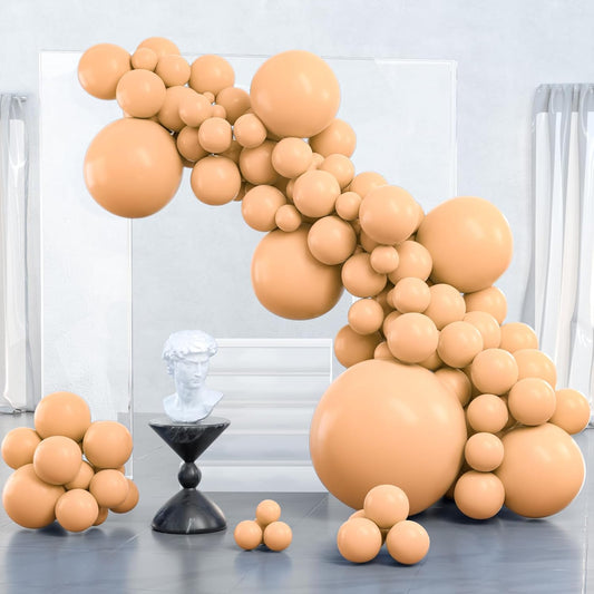 PartyWoo Nude Balloons - 100 Pcs Assorted Sizes for Elegant Party Decor | Beige & Apricot Garland Kit