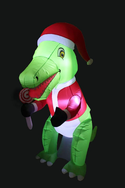 6 ft Tall Lighted Christmas Inflatable Green Dinosaur with Santa Hat