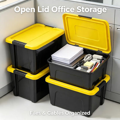 20 Quart Stackable Plastic Storage Totes with Latching Lids | Heavy Duty Organizers with Side Handles (6 Pack)