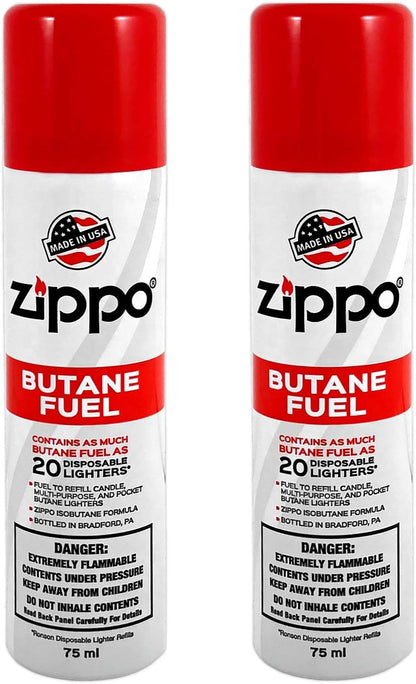 Zippo Butane Fuel Refill - High-Purity Clean Burning Fuel for Lighters & Torches - 75ml 2-Pack