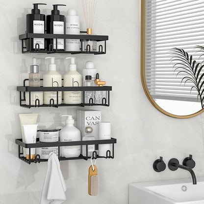 Liuoud 10 Pack Shower Caddy Organizer Rack Shelf for Inside Shower, Self Adhesive Wall Storage Basket Rustproof Stainless Steel Shampoo Holder Bathroom Accessory Decor Set, Black