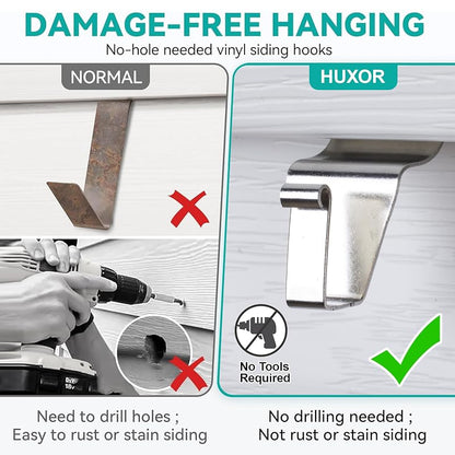 HUXOR 10-Pack Vinyl Siding Hooks for Outdoor Use - Heavy Duty 1mm Stainless Steel