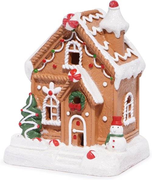Hodao Gingerbread House Decoration - Handmade Polyresin Xmas Figurine for Winter Decor | Brown