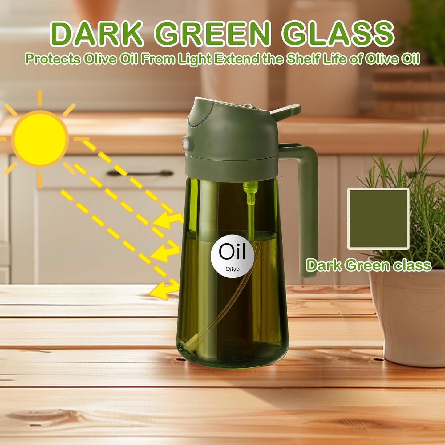 YARRAMATE 2Pcs Dark Green Oil Sprayer - Food-Grade 2-in-1 Olive Oil Dispenser | 16oz for Cooking & BBQ