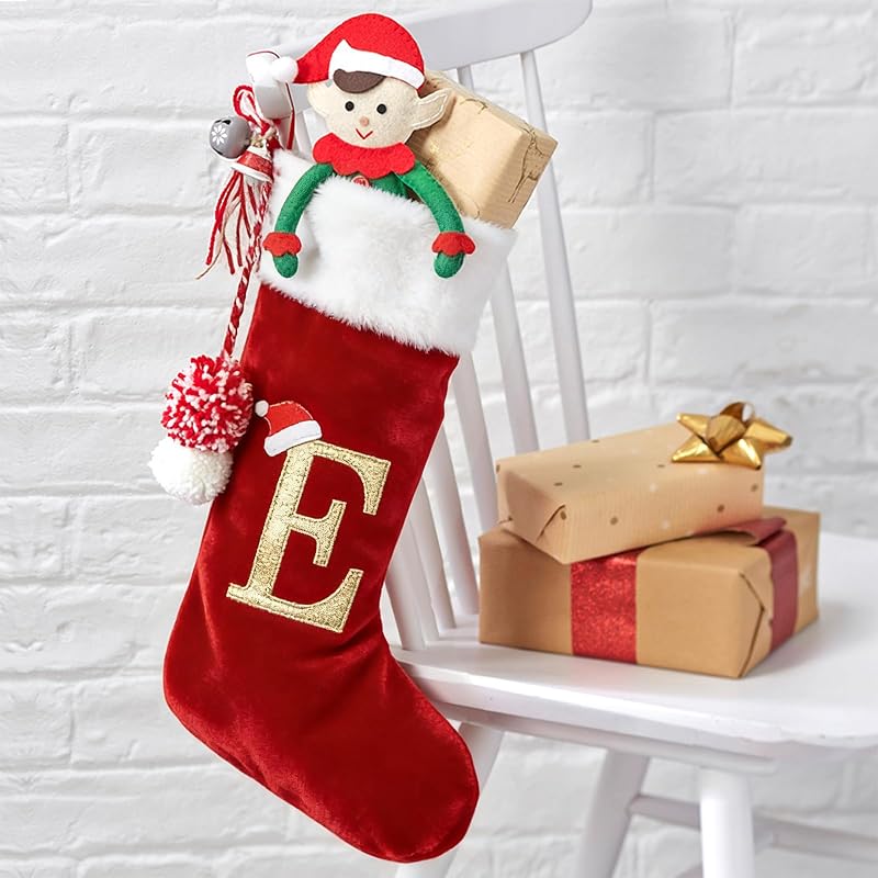 Personalized Initial Christmas Stocking - 20in Velvet Red with Monogram G Stocking for Christmas