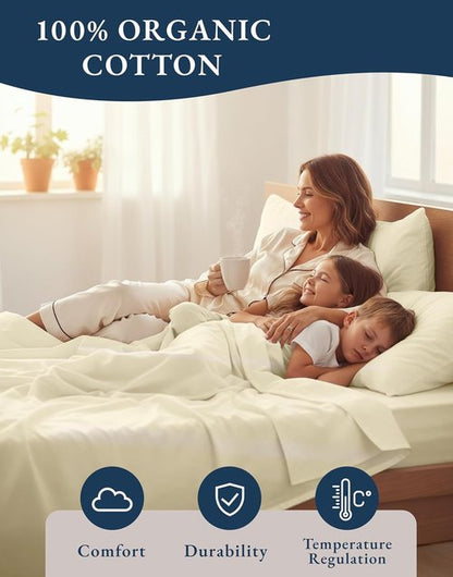 LANE LINEN Twin XL Sheets Set - 100% Organic Cotton Percale, Ultra Soft & Breathable, Fits Mattresses Up to 15" Deep - Natural