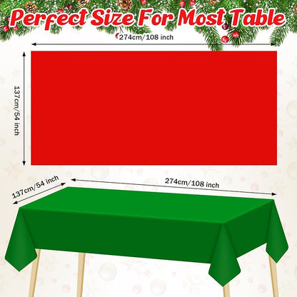 Patelai 12 Pcs Christmas Tablecloths, 54 x 108 Inch, Red & Dark Green - Waterproof Disposable Rectangle Table Covers (Variation: Red, Dark Green+12+54 x 108 Inch)