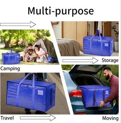 Skiennix Extra Large Heavy Duty Moving Bags - Waterproof Storage Totes with Zippers & Handles | 6 Pack (Blue)