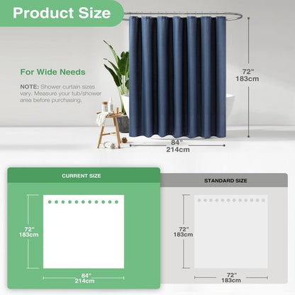 Dynamene Extra Wide Shower Curtain - 84 Inch Wide Waffle Weave Weighted Thick Cloth Bathroom Shower Curtain, Neutral Heavy Duty Hotel Bath Curtain Set with 14 Plastic Hooks, 84x72, Navy Blue