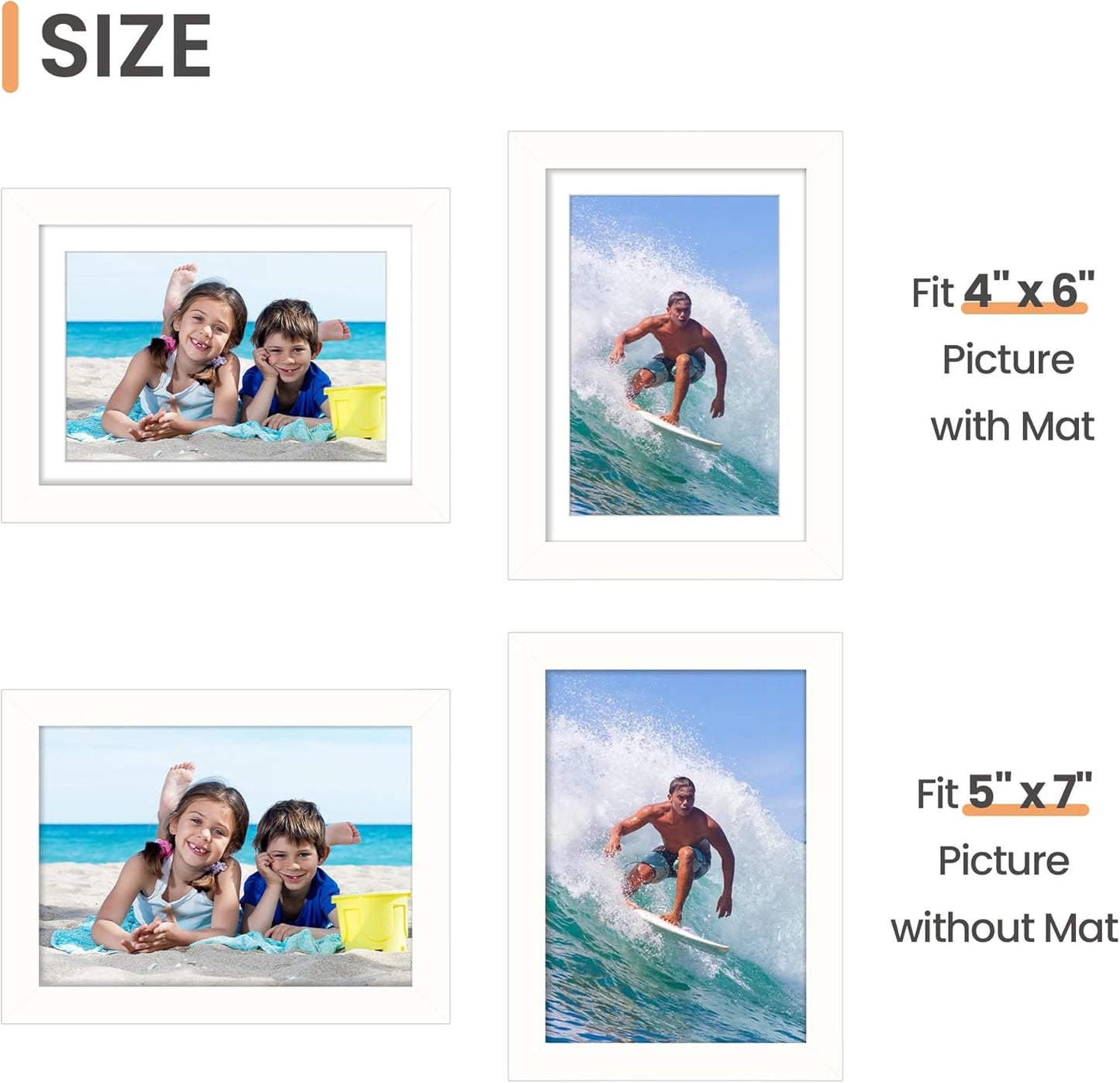 Upsimples 5x7 Picture Frame - Versatile Display for 4x6 Photos with Mat or 5x7 Without - White, 1 Pack