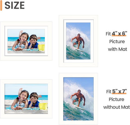 Upsimples 5x7 Picture Frame - Versatile Display for 4x6 Photos with Mat or 5x7 Without - White, 1 Pack
