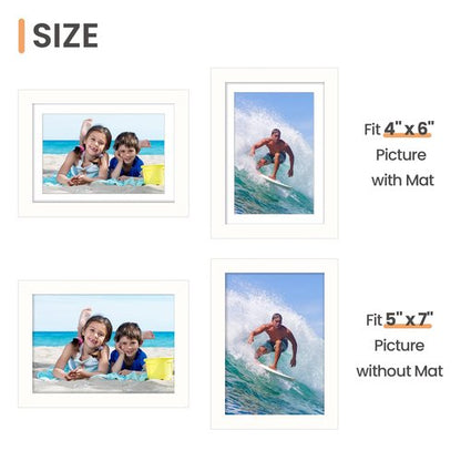 upsimples 5x7 Picture Frame, Display Pictures 4x6 with Mat or 5 x 7 Without, Wall Hanging Photo Frames, White, 1 Pack