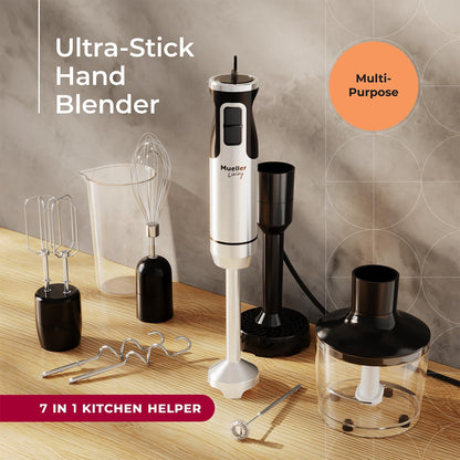 MuellerLiving Immersion Hand Blender Set - 8-Speed Mixer with Stainless Steel Blade & 7 Attachments