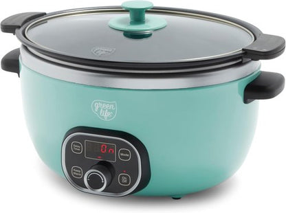 GreenLife 6QT Ceramic Slow Cooker - PFAS-Free Programmable Design with Removable Nonstick Pot - Turquoise