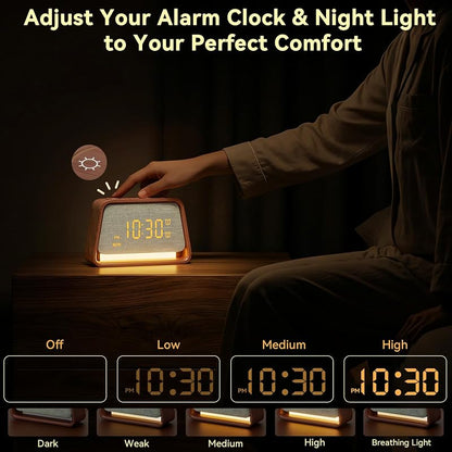 Alarm Clock with White Noise Machine & Night Light – Dark Wood Grain, Dual Alarm