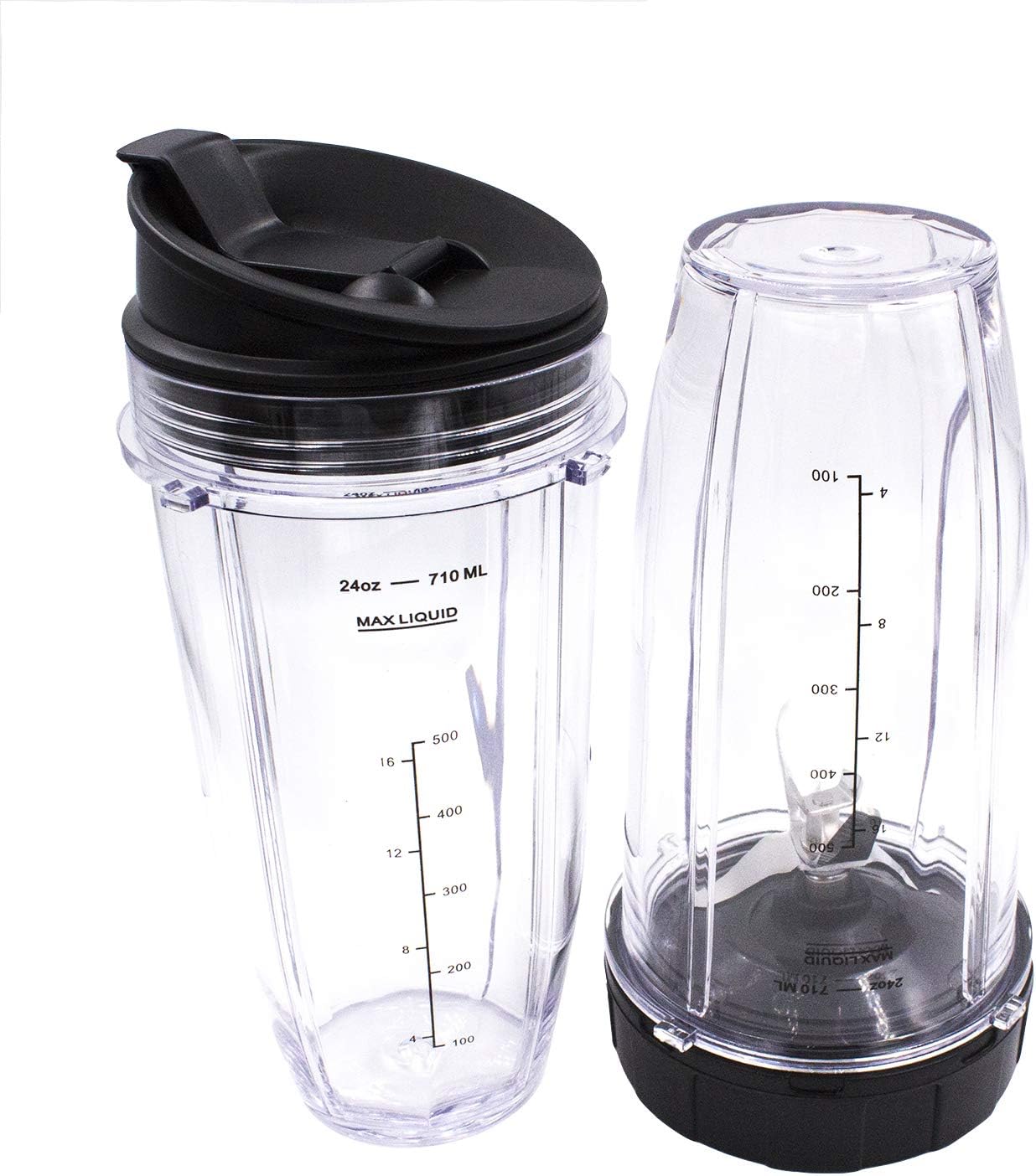 Ninja Replacement Blender Cups - 24 Oz with Lids | 2-Pack for Auto iQ Models BL480, BL482, BL642, BL682
