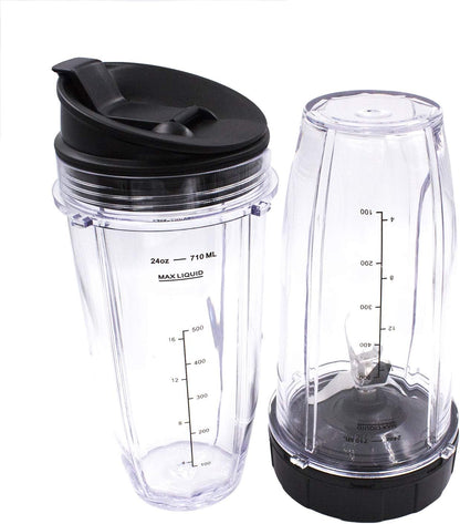 Ninja Replacement Blender Cups - 24 Oz with Lids | 2-Pack for Auto iQ Models BL480, BL482, BL642, BL682