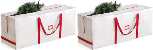 Zober Christmas Tree Storage Bag | Fits 9 Ft Artificial Trees - Waterproof & Durable - White (Pack of 2)