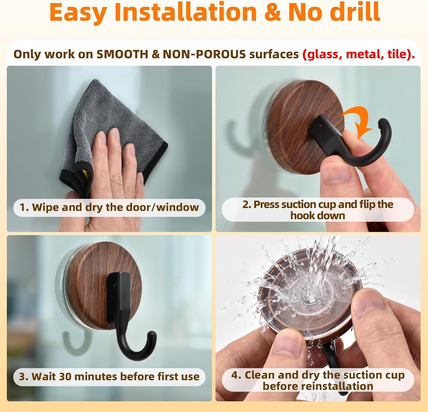 Upgraded Wreath Hanger by [Brand Name] - Suction Cup Hook for Doors & Windows | 2 Pack, Walnut Finish