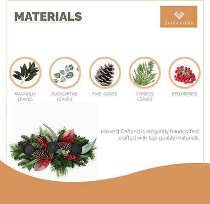 Country Harvest - Handcrafted Christmas Centerpiece | Elegant Eucalyptus Leaves & 3 Candle Holders