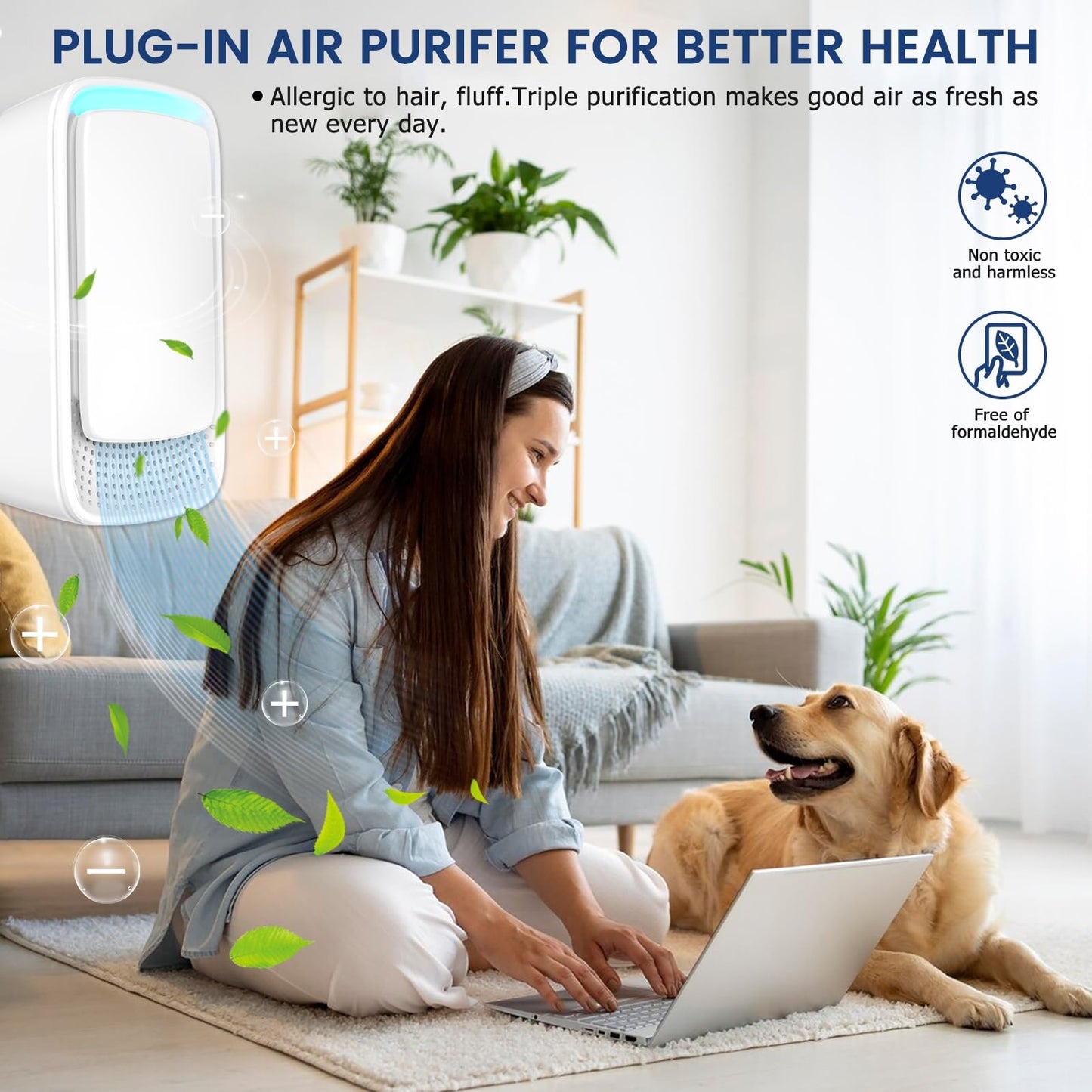 Plug In Air Purifier - Ionizer Air Purifier, Negative Ion Technology for Home Quiet Operation Negative Ion Air Purifier for Bedroom, Office,Pet Room,Bathroom White (4)