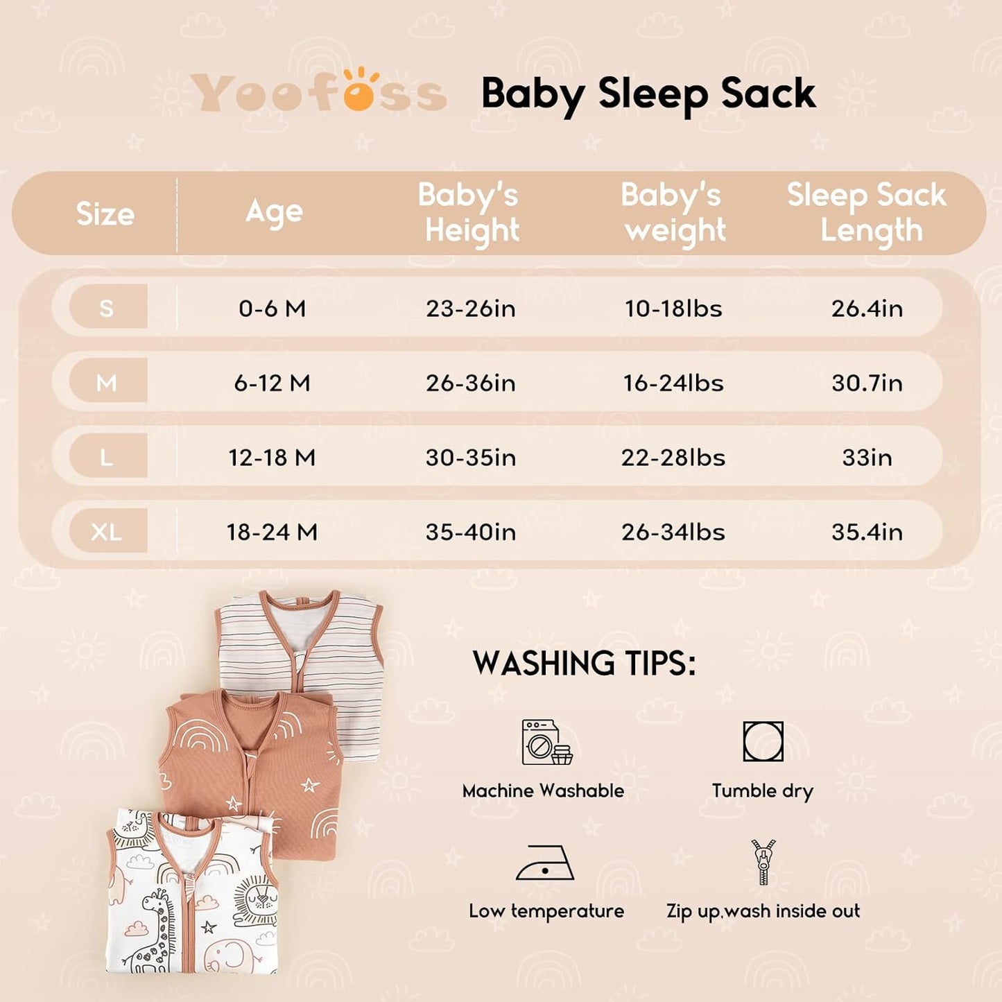 Yoofoss Baby Sleep Sack - 100% Organic Cotton Wearable Blanket for Infants | 6-12 Months, 3 Pack, 0.5 Tog