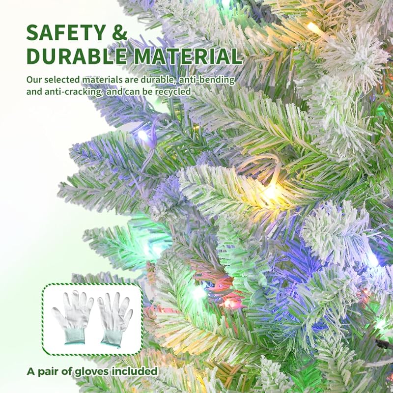 6ft Green Gradient Snow Flocked Prelit Pencil Christmas Tree - 100 Dual Color LED Lights, 320 Tips, Metal Stand (Variation: White & Green Gradient+6ft)