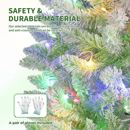 6ft Green Gradient Snow Flocked Prelit Pencil Christmas Tree - 100 Dual Color LED Lights, 320 Tips, Metal Stand (Variation: White & Green Gradient+6ft)