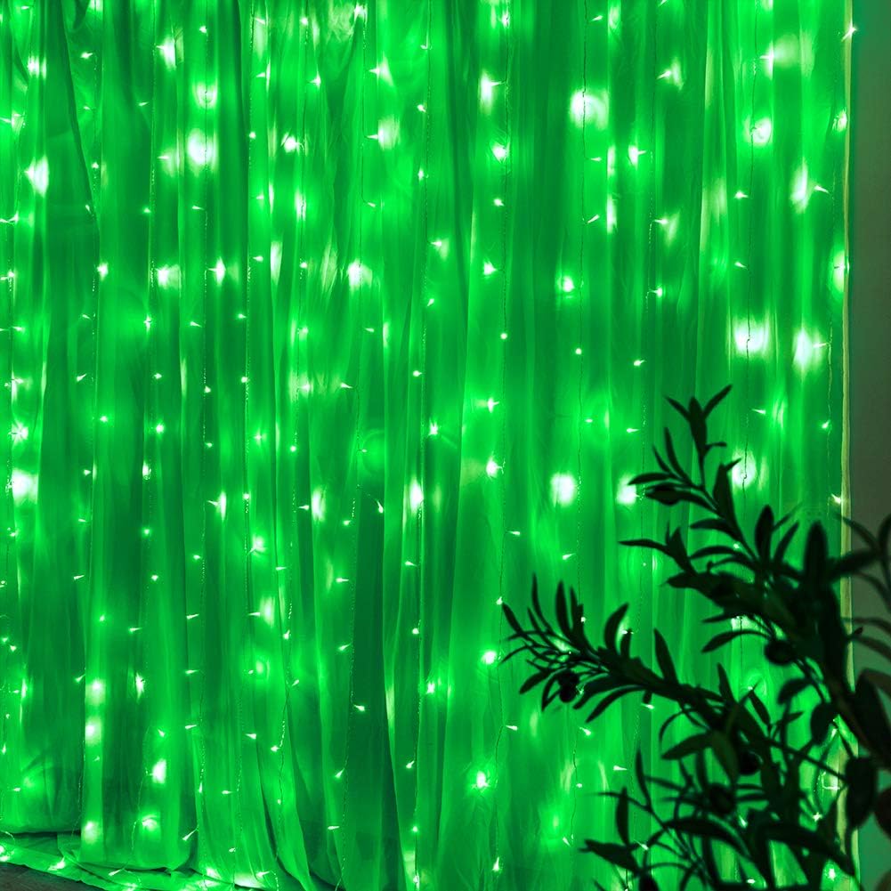 Star 304 LED Curtain String Lights - 9.8ft x 9.8ft | 30V, 8 Modes for Wedding & Home Decor (Green)