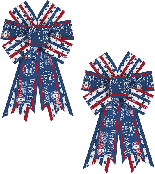 Threetols Patriotic Wreath Bows - 250th Anniversary Red, Blue & White Stripe | 2 Pack for Indoor/Outdoor Decor