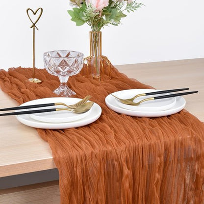 Joanlody Terracotta Cheesecloth Table Runner - 10Ft Rustic Boho Decor for Spring & Easter Events