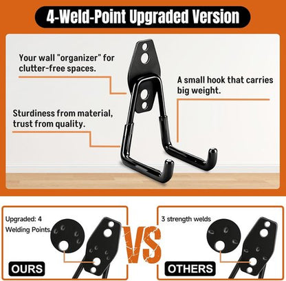 Garage Hooks by [Brand Name] - Heavy Duty Wall Mounted Storage Hangers for Ladders, Bikes & Tools | 6 Pack