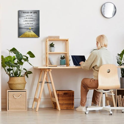 7 Rules of Life Canvas Wall Decor | Inspirational Motivational Art Print for Home & Office