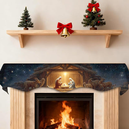 Nuxovilar Christmas Mantel Scarf Cover 19x79 in - Nativity Design, Polyester (YYE04304)
