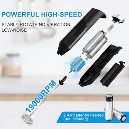 Double Whisk Milk Frother, Handheld Electric Blender stick, Drink Mixer with Food Grade Stainless Steel Stirrer, Battery Operated Foam Maker for Coffee, Cappuccino, Frappe, Matcha, Hot Chocolate Latte